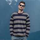 ZVX Men's Striped Long Sleeved T-Shirt, Casual Round Neck Long Sleeved Top, Regular-Fit Daily Striped T-Shirt Basic Style (XXL)