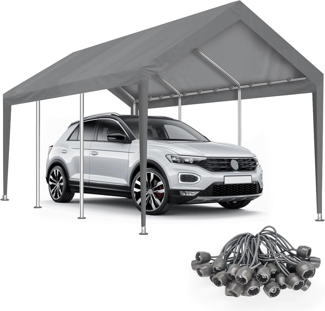 Carport Canopy 12'x20' Replacement Cover, Waterproof & UV Protected Garage Top Tarp Shelter Cover with Ball Bungee Cords, Car Cover Tent (Frame is not Included)