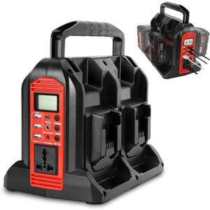 DC 18V to AC 120V Power Inverter Compatible with Milwaukee M18 18V Battery, 350W Pure Sine Wave Portable Power Inverter Converter with LCD Display and LED Light, 4 Battery Port