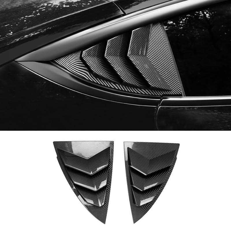 Rear Side Window Cover Louver Sport Style for Tesla Model Y 2021-2025 2026 Exterior Decoration Accessories, Triangle Window Visor & Anti-Scratch Guard (Gloss Carbon Fiber Pattern, Model Y)