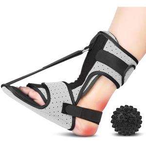 Plantar Fasciitis Night Splint with Massage Ball for Plantar Fasciitis Relief, Comfortable Plantar Fasciitis Brace for Achilles Tendonitis Heal Spur Foot-drop Flat-arch, Free Size for Men and Women - Gray
