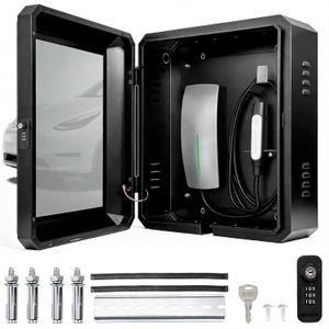 Universal EV Charger Enclosure Outdoor Box, Multiple Cable Entry Lock Box, Compatible with Tesla Model Y/3/S/X, Weatherproof Anti-Theft Enclosure-Fit Most EV Chargers