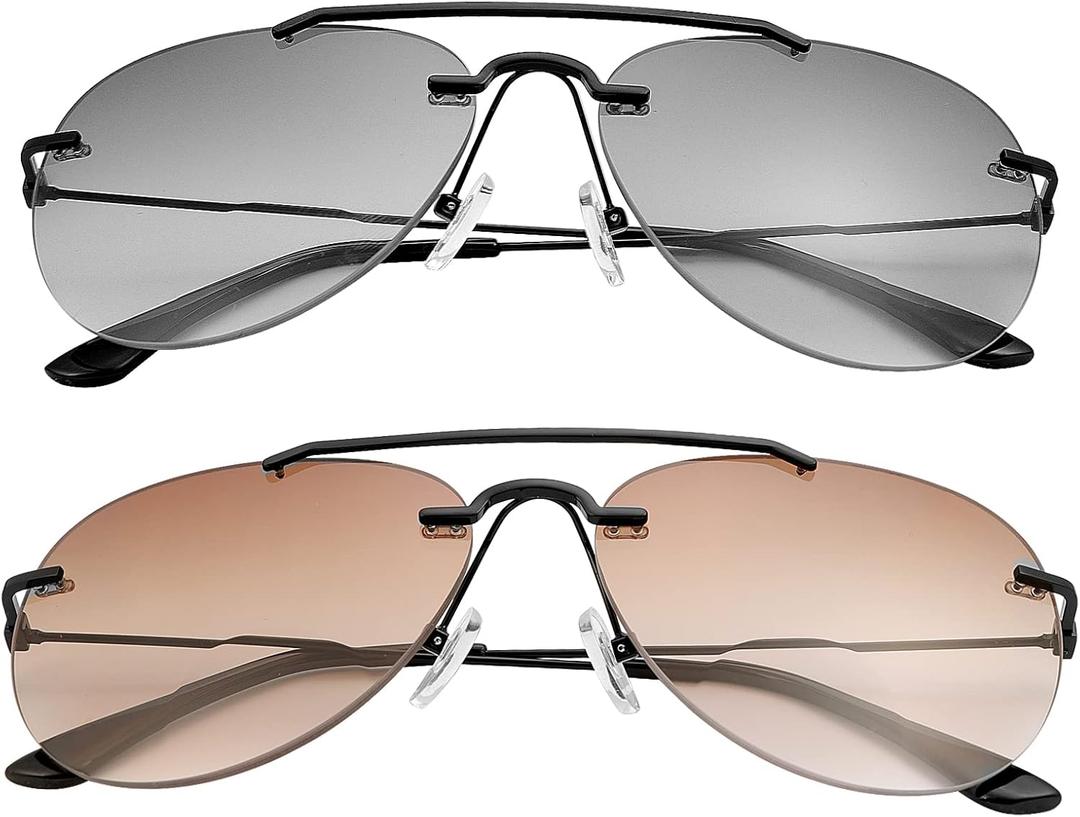 YIMI 2 Packs Bifocal Reading Glasses for Men Women UV400 Protection Sun Readers Aviator Blue Light Blocking Tinted Glasses (Black+brown)