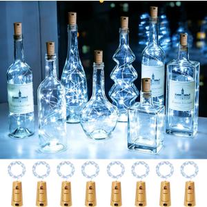 VOOKRY Wine Bottle Lights with Cork 20 LED Battery Operated Cork String Lights Mini Copper Wire Bottle Lights for Bottle DIY, Party, Gifts, Wedding, Christmas, Bar Decoration(Cool White 8 Pack)