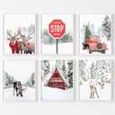 6 Pcs Winter Wall Art Prints Christmas Room Decor Scandinavian Natural Posters Snow Forest Frost Picture Deer Truck Mountain House Photo for Gallery Wall Home Office Nordic Dcor, 8x10", Unframed