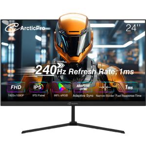 ArcticPro 24 inch Gaming Monitor 240Hz, FHD 1080p, IPS Panel, 1ms Response Time, Adaptive sync, PC Computer Monitor, 3-Sided Frameless, Ultra Slim, 120% sRGB, Bluelight Filter, HDMI & DP Ports,Black