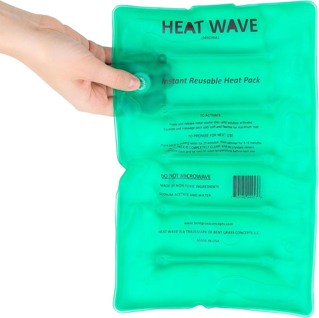 HEAT WAVE Green Instant Reusable Heat Pack  Medical Grade, Large (8" x12) - Made in USA