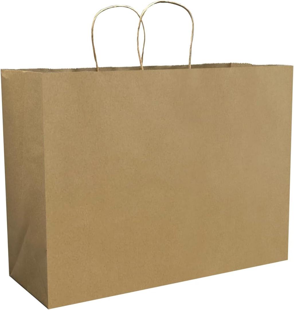 FACEBAG 100Pcs Brown Paper Bags with Handles Bulk, 16x6x12 Inches,Large-sized Kraft Paper Shopping Bags&Gift Bags for Party FavorsGrocery Shopping & RetailReusable & Durable