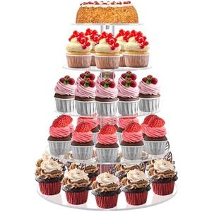 Cupcake Stand for 53 Cupcakes, 5 Tier Cupcake Holder, Clear Round Cupcake Tower, Acrylic Cupcake Stand, Cupcake Display Stand for Party, Wedding, Birthday, Baby Shower, Halloween