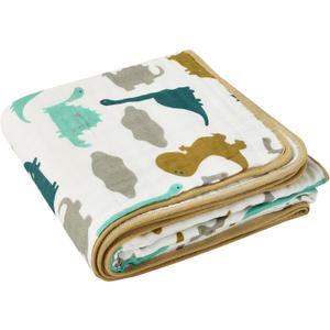 ZPECC Muslin Baby Blanket Thicker, 30x40 Organic Cotton Newborn Receiving Quilt Hypoallergenic for Baby Essentials Swaddle Crib Stroller, Dinosaur