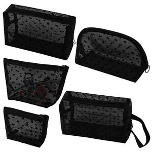 Framendino, 6Pack Mesh Makeup Bag Set Portable Heart Printed Cosmetic Small Bags with Zipper for Home Office Travel, no pock a dots