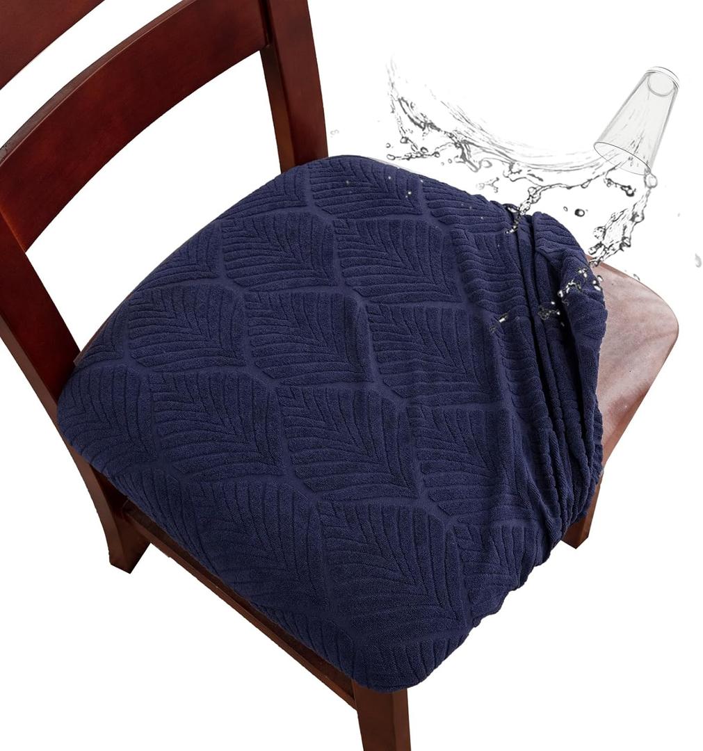 Genina Waterproof Dining Room Chair Cover Set of 6, Stretch Jacquard Seat Covers for Dining Room Chairs, Kitchen Parsons Chair Covers Slipcover Protector