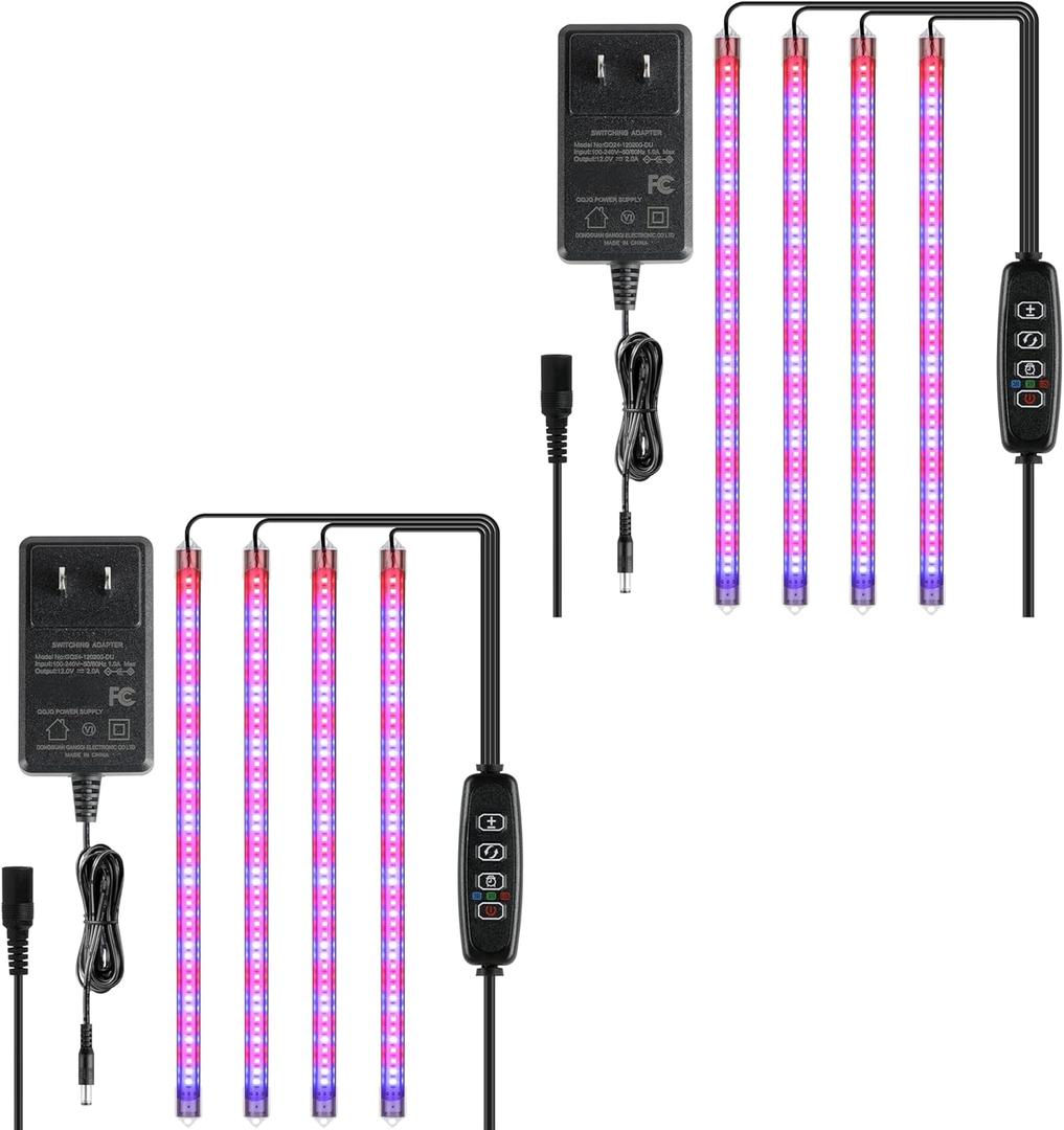 iPower 2Pack 60W LED Grow Lights with Full Spectrum Plant Growing Light Strips for Indoor Plant with Auto ON/Off 3/9/12H Timer, 10 Dimmable Levels 48 LEDs Per Tude, 4 Tubes, Red&Blue