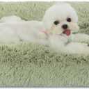 Bedfolks Waterproof Dog Crate Pad, Plush Dog Kennel Bed with Removable Cover, Faux Fur, Washable, 23"x18", Sage Green