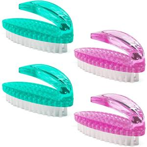 Handle Grip Nail Brush for Cleaning Fingernails Hands & Under Nails, Stiff Bristle Mechanic Scrub Brush Cleaner for Men Women, Pedicure Scrubbing Tool Kit (2 Pink + 2 Green) (4 Packs)
