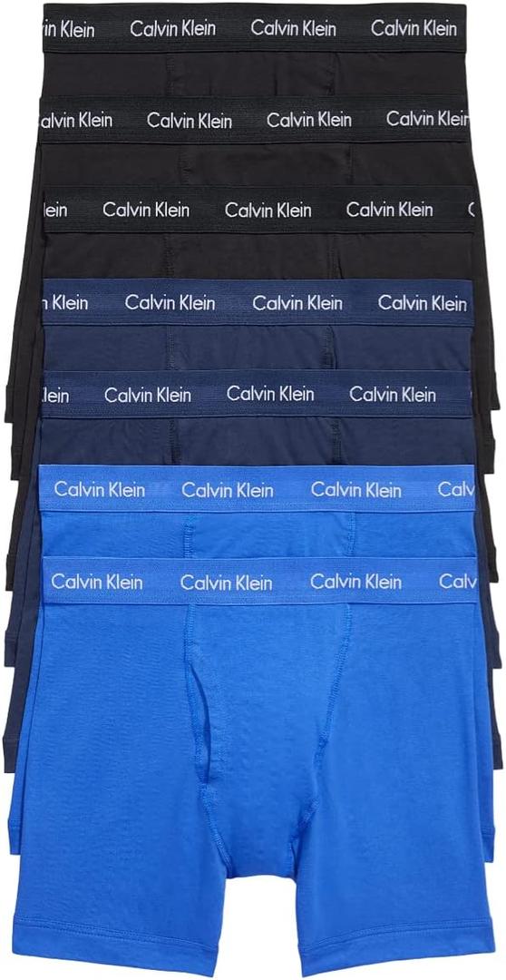 Calvin Klein Men's Cotton Stretch 7-Pack Boxer Brief (Large, 3 Black, 2 Blue Shadow, 2 Cobalt Water)