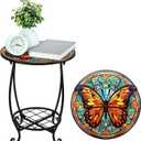 Cinnvoice Outdoor Side Table Round Small Mosaic Patio Accent Indoor End Plant Coffee Tea Table for Yard Patio Porch Garden Living Room, Bedroom(Butterfly B Style,14 Inch)