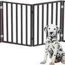 Pet Gate - 4-Panel Indoor Foldable Dog Fence for Stairs, Hallways or Doorways - 72x24-Inch Retractable Wood Freestanding Dog Gates by PETMAKER (Brown)
