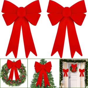 TURNMEON 2 Pack 12'' x 18'' Large Red Velvet Christmas Bows Outdoor Decorations, Christmas Bows Waterproof Decor for Wreaths Garland Christmas Tree Topper Xmas Outside Indoor Home Party Decorations