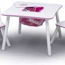 Delta Children Princess Crown Kids Wood Table and Chair Set with Storage - Greenguard Gold Certified, White/Pink