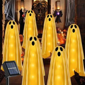 Betrihyes 6PACKS Halloween Decorations Outdoor Solar Ghost Lights,Scary Ghost Decor with Spooky Party Gifts,Solar Halloween Path Lights for Front Porch/Yard/Garden/Home/Ghost Party Decor Warm White Cold White