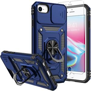 for iPhone SE 2022/3rd/2020 8/7 Case,with Screen Protectors and Camera Cover,[Military Grade] 16ft.Drop Tested Cover with Magnetic Kickstand Protective Case for iPhone 8, Blue