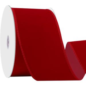 Red Velvet Ribbon 2.5 Inch 25 Yards Christmas Wired Ribbon Red Bows for Christmas Tree Wreaths Gift Wrapping Bows Xmas Home Decorations
