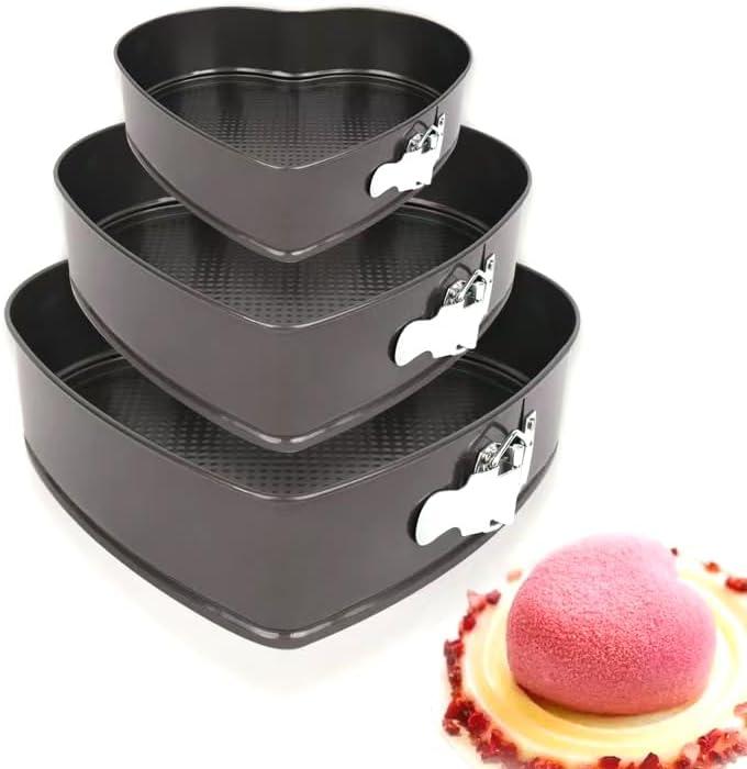 Kitchen Tool Heart Cake Mold Baking Supplies Non-stick Removable Bottom Springform Cake Pan Tin Baking Mold Leak proof and high temperature resistant Heart cake Pans Set of 3