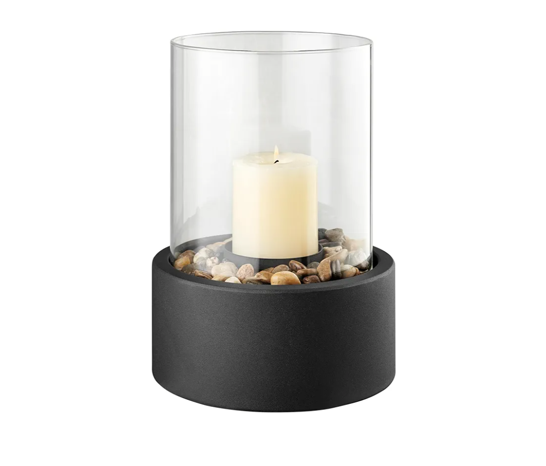 Danya B. Tabletop Pillar Hurricane Glass and Metal Candleholder with Decorative Pebble Base - Small or Large (Small)
