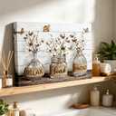 Relax Soak Unwind Canvas Wall Art, Farmhouse Bathroom Painting Picture Wall Decor, Cotton Flower Butterfly Poster Print Artwork for Restroom Home Decoration 12x16in