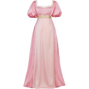 Vibsion Regency Dresses for Women Pearls Lace Empire Waist Dress (Small, Pink)