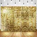 Gold Flash Backdrop Happy Birthday Golden Square Shimmer Wall Photography Background Girls Women 16th 18th 20th 21st 30th 40th 50th Birthday Party Decorations Photo Booth Banner 7x5ft