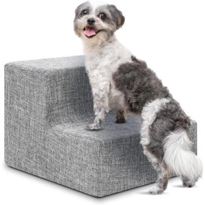 Best Pet Supplies Dog Stairs & Steps - Foam Steps for Small Dogs & Cats, Non-Slip Indoor Balanced Pet Step Support, Dog Ramp, No Assembly, Ash Gray Linen, 2-Step (12-inch Height)