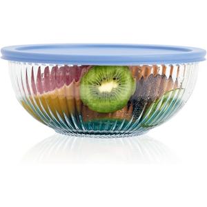 Glass Mixing Bowl with Lid, High Brosilicate Glass Salad Bowl (2.1QT), Ribbed Serving Bowls for Meal Prep, storage, Serving, Microwave Dishwasher Safe