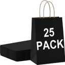 BAG BOX 25 Pack Small 5.9x3.1x8.25 Inch Black Kraft Paper Gift Bags with Handles for Bulk Shopping, Retail, Craft, Party Favors, Wedding, Grocery & Sacks