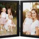 Space Art Deco Double 4x6 Picture Frame, 2 4x6 Folding Photo Frame, Standing Vertically on Desktop or Tabletop, Home Decorative Christmas Holiday Gift, Black