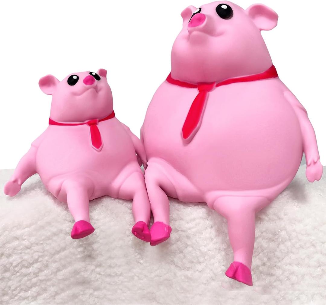 Cute Squishy Pig for Kids and Adults - 2Pack of Sensory Stress Relief Pig Squeeze Toys to Anxiety, Funny Stretch Animal Splat Toys Splashy Piggy Toy Easter Busket Stuffers for Autism & ADHD Kids