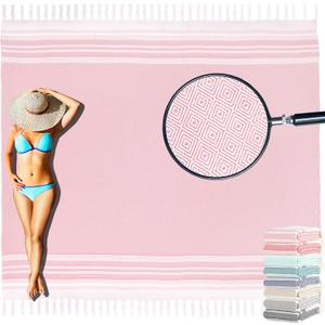 Yongoes Oversized Turkish Beach Towel Blanket Cotton Giant XL Sandproof Towels Huge Linen XXL Extra Large Big Throw Quilt Blankets for Adults Cloud Travel Camping Glamping Accessories Essentials (Extra Large 82"x88"208x224cm, Pink)