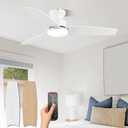 Modern Ceiling Fans with Lights, 42 Inch Ceiling Fan with Light and Remote, Bedroom Living Room Office Outdoor, Flush Mount,18W 3CCT 3 Blades 6 Speed Reversible Quiet DC Motor, White/Wood Grain (MWH-WD)