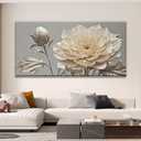 QSQ Large Wall Art Living Room Home Wall Decor Modern Canvas Art Wall Decor 29 X 58 Inches White Painting Print Elegant Silver White Flower Wall Art Picture For Bedroom Office Decoration Artwork