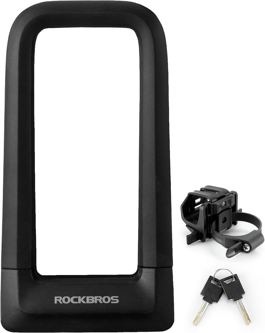 ROCKBROS Heavy Duty Anti Theft Bike U Lock with Cable Silicone Cover (Max 22.5MM + Mounting Bracket)