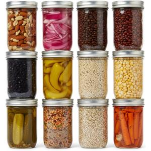 12 Pcs 16oz Wide Mouth Mason Jars, Glass Jars with Silver Metal Lids and Rings, Canning Jars for Overnight Oats, Food Storage, Dry Food, Snacks, Candies and More