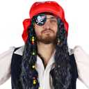 Pirate Costume Wig Set Halloween Dress Up Pirate Wig Bandana Eye Patch Theme Party Pirate Cosplay Accessories