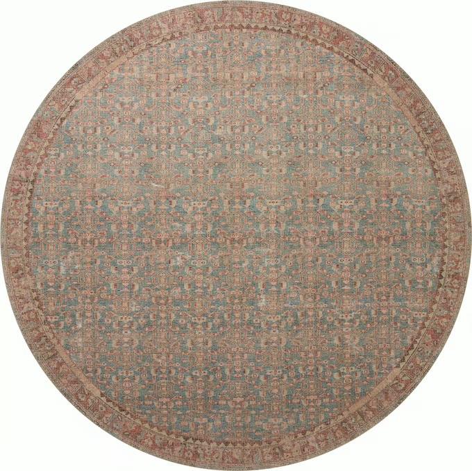 Loloi Angela Rose Aubrey Collection AUB-04 Blue/Terracotta 5'-0" x 5'-0", .19" Pile Height, Round Area Rug