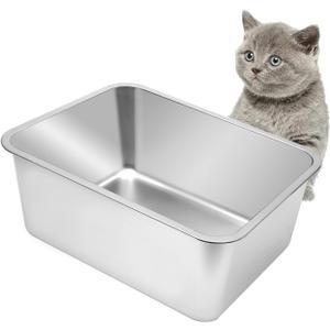 Kichwit Large Stainless Steel Cat Litter Box with High Sides, Metal Litter Pan for Cat, Non Stick Smooth Surface, Easy to Clean (17.5" L x 13.5" W x 7.9" H)