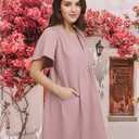 ROYLAMP Women's Elegant Pleated Dress V-Neck Oversized Flutter Sleeves Summer Shift Casual Mini Dresses with Pockets (Pink, M)