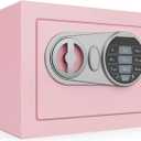 Goldenkey Small Safe Box for Money, Digital Home Safe Box with Keys&Code for Cash and Coin, Mini Safes for Kids, Personal Items for Hotel, 6.69"D x 9.05"W x 6.69"H, 0.236 Cu.Ft. (Pink)