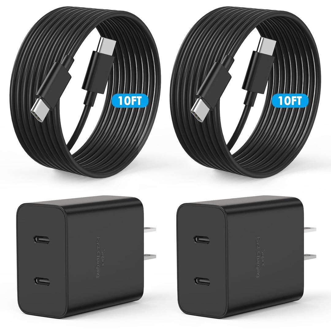 Samsung Fast Charger, 2Pack 45W Dual Type C Fast Charging Samsung Super Fast Charger Block with 10FT Long USB C Chargers Cable Cord for SamsungGalaxy S25/S25 Ultra/S25+/S24 Ultra/S24/S24+/S23/S22/S21