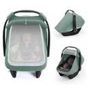 Blissful Diary Baby Car Seat Cover, Extra Large Mesh Window, Breathable Muslin Cotton, Infant Windproof Canopy, Must-Have Baby Gift - Roman Green