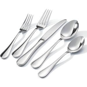 KINGSTONE 60 Piece Teardrop Silverware Set for 12, 18/10 Stainless Steel Flatware Set, Modern Design Cutlery Set for Home/Hotel/Wedding,Mirror Polished and Dishwasher Safe